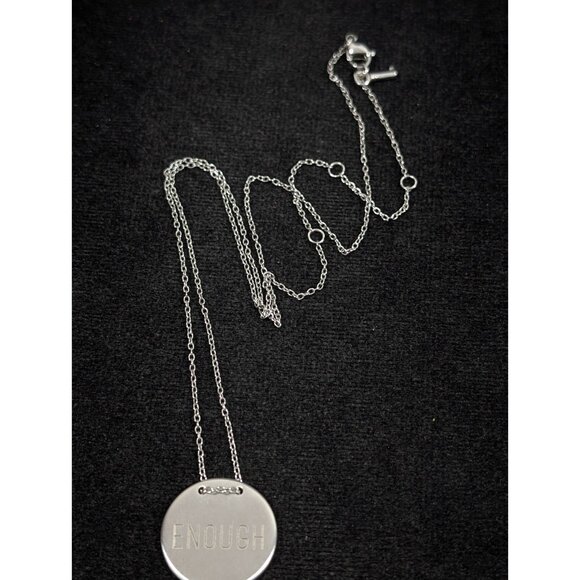 Keep Collective ENOUGH Silver Tone Brushed Round Disc Necklace 20 in Inspiration - Picture 4 of 11